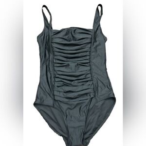 Calvin Klein Pleated One Piece Swimsuit Size 18 Black Modest Beach Pool Cruise